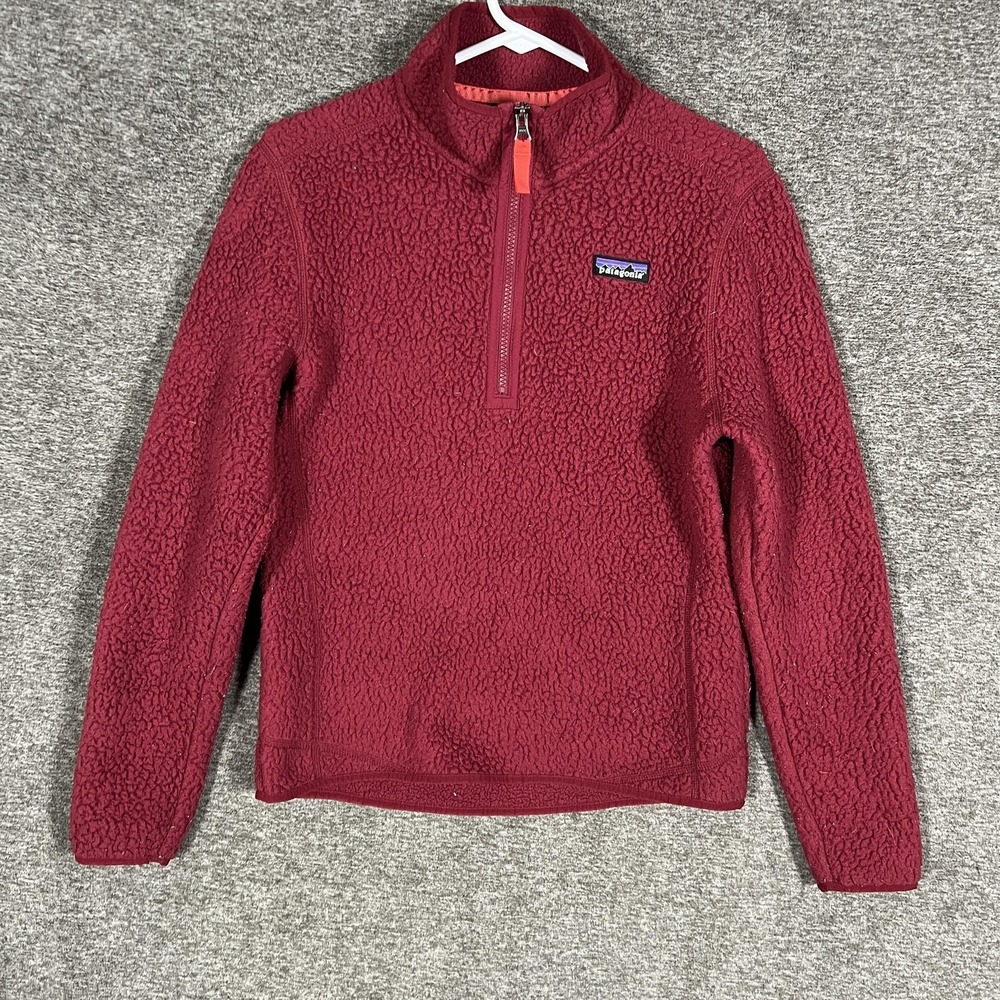 Patagonia Retro Pile 1/4 Zip Womens Small Red Fleece Mock Neck Thermal Sweater
